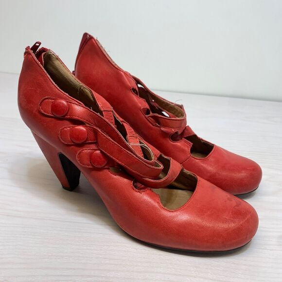 Miz Mooz Strappy Mary Jane Scarlett Red Heels Shoes Size 8.5 Leather Fall - Picture 1 of 12